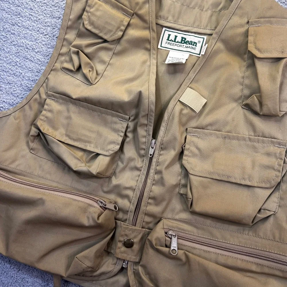 L.L. Bean Fly Fishing Vest Utility 80s Medium Tan Gorpcore Vintage Outdoor USA